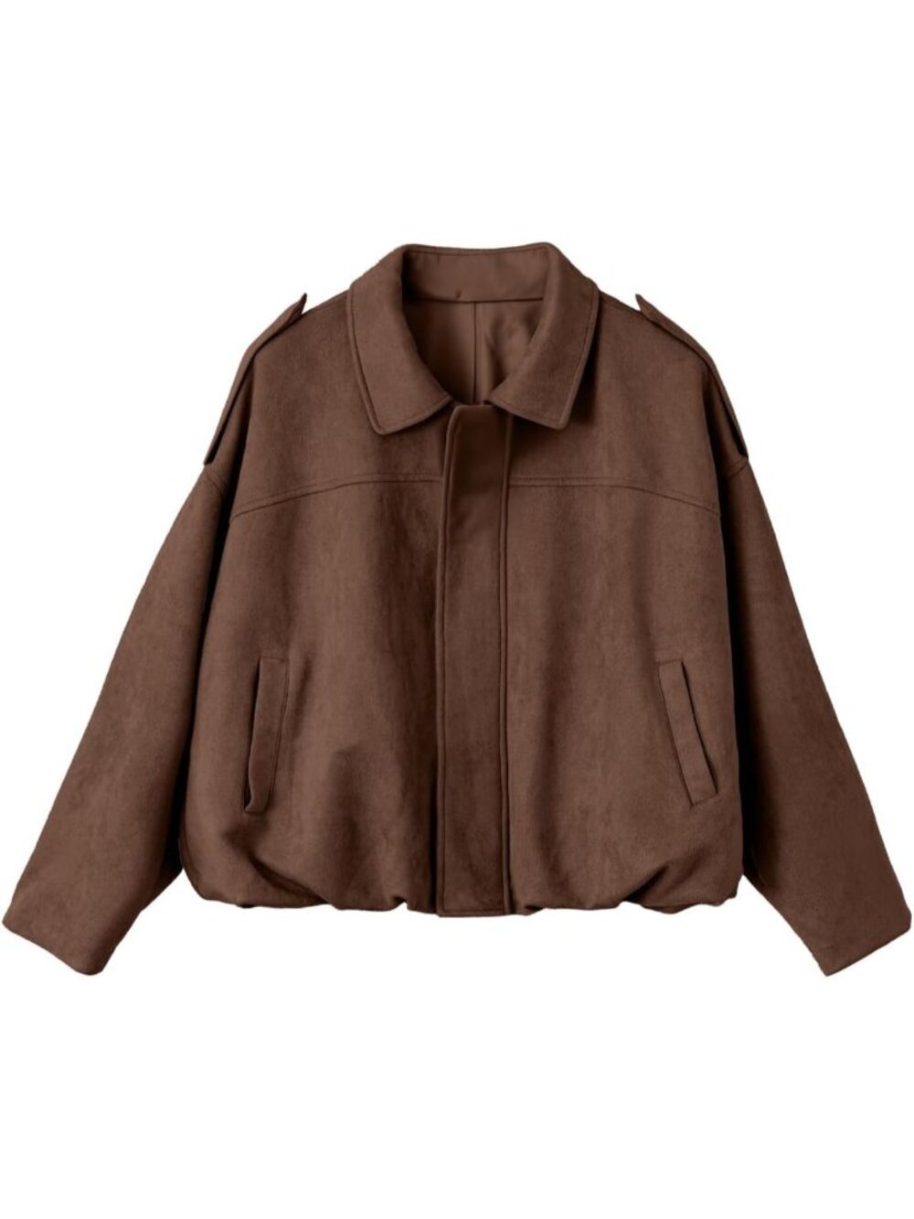 Women's Chicory Coffee Faux Suede Cropped Bomber Jacket Long Sleeve Zip Up Coat